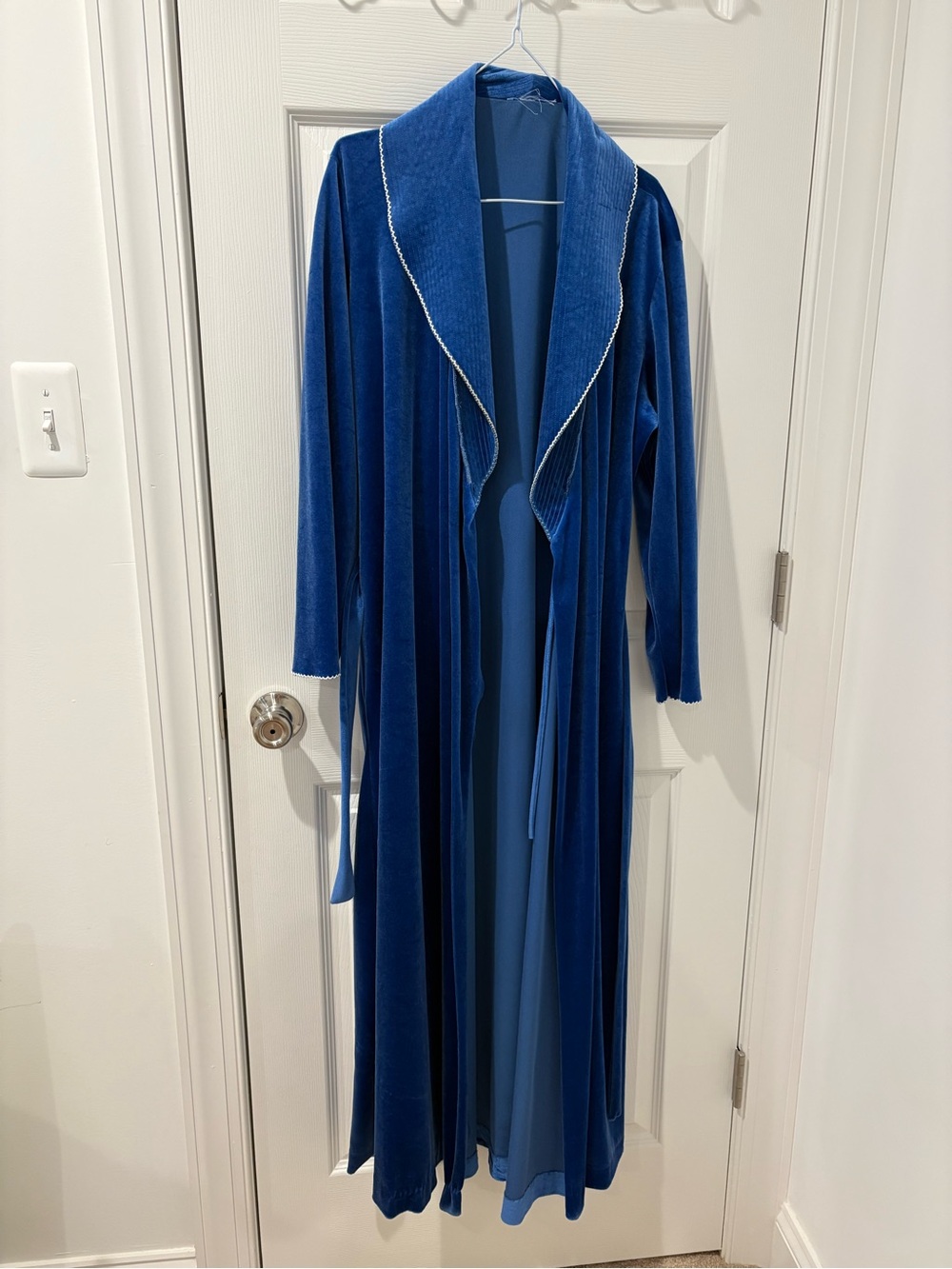 Vintage Blue Velvet Long Robe with Piped Trim